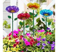 Metal Flower Bird Feeders Mounted on Garden Stakes, Rust Resistant Iron Build Suitable for Outdoor Hummingbird Feeding Areas (Four sets)