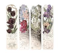 Metal Flower Bookmarks Set of 4 - Vintage Metal Bookmark Gifts for Women Book Lovers Teachers Students Reading Book Clubs Special Occasions (Violet, Iris, Tulip, Lily of The Valley)