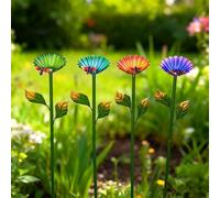 Metal Flower Feeder Stakes 4 Pieces, Weather Resistant Iron with Dual Function Cups for Garden Bird and Pollinator Attraction (Bee Flowers 4 sets)