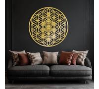 Metal Flower of Life Kabbalah Wall Art, Metal Sacred Geometry Zen Meditation Wall Artwork Decor, Black Artwork Decoration for Living Room,Bedroom Hallway and Stairs Nature Home Decor (G