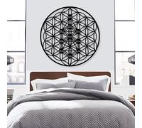 Metal Flower of Life Kabbalah Wall Art, Metal Sacred Geometry Zen Meditation Wall Artwork Decor, Black Artwork Decoration for Living Room,Bedroom Hallway and Stairs Nature Home Decor (B