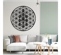 Metal Flower of Life Kabbalah Wall Art, Metal Sacred Geometry Zen Meditation Wall Artwork Decor, Black Artwork Decoration for Living Room,Bedroom Hallway and Stairs Nature Home Decor (B