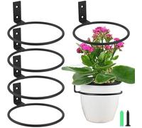 Metal Flower Pot Holder Ring Wall Mounted Hanging Plant Bracket Indoor Outdoor Decorative Planter-Hanger 4 Sizes 6 Pack Heavy Duty Foldable Garden Hook Black 40 lbs Capacity(4in)