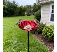 Metal Flowers Bird Bath with Stake for Garden,Flower Shape Bird Bath Stake,Vintage Style Animals Drinking Cup,Detachable Animals Bath
