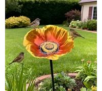 Metal Flowers Bird Bath with Stake for Garden,Flower Shape Bird Bath Stake,Vintage Style Animals Drinking Cup,Detachable Animals Bath