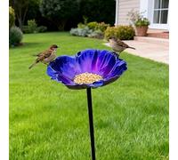 Metal Flowers Bird Bath with Stake for Garden,Flower Shape Bird Bath Stake,Vintage Style Animals Drinking Cup,Detachable Animals Bath