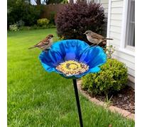 Metal Flowers Bird Bath with Stake for Garden,Flower Shape Bird Bath Stake,Vintage Style Animals Drinking Cup,Detachable Animals Bath