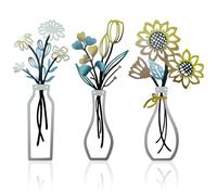 Metal Flowers Wall Art Set of 3, Colourful Minimalist Line Artwork for Wall, Rustic Farmhouse Wall Decor for Living Room, Bedroom, Kitchen & Bathroom, Modern Home Decorations & Housewarming Gifts