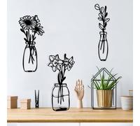 Metal Flowers Wall Decor, 3 Pcs Black Metal Flowers Vase Wall Art for Living Dining Room Bedroom Kitchen, Minimalist Floral Wall Art, Flower In Vase Metal Wall Arts for Patio Balcony Decorations