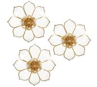 Metal Flowers Wall Decor White and Gold Wall Art Decorations Hanging 3 Pc Rustic Modern Floral Sculpture Wall Accent Artwork Indoor Outdoor for Bathroom Kitchen Bedroom Living Room Patio Porch 10 Inch