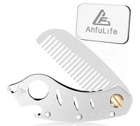 Metal Folding Beard Comb for Men, AhfuLife Moustache Pocket Foldable Comb With Bottle Opener Fits in Keychain, Stainless Steel Hair Beard Mustache Care - Presented in Gift Box (Silver)