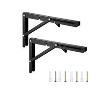 Metal Folding L-Shaped Shelf Bracket, Black Heavy-Duty Wall-Mounted Small Triangular Folding Table Bracket, Space-Saving, Two-piece Pack.(8inches)