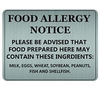 Metal Food Awareness Allergy Safety Notice Brushed Aluminium A5 Size UK MADE Sign Plaque
