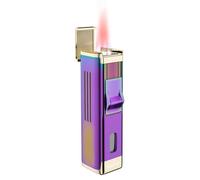 Metal Four Flame Butane Torch Lighter, Windproof Jet Flame, Refillable Fuel, Adjustable, Visible Clear Air Window, Multi-Function Lighters, Gift for Men(Purple)
