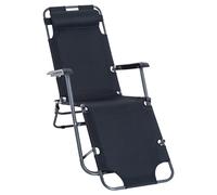Metal Frame 2 In 1 Sun Lounger w/ Pillow Black