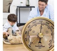 Metal Frame Analogue Barometer Clock with Pressure Gauge, Wall Mounted Traditional Home Weather Station and Atmospheric Pressure Meter for Accurate Indoor Weather Monitoring(Gold)