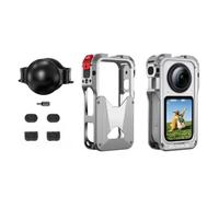 Metal Frame Cage for Insta360 X6, Aluminum Camera Cage Expansion Frame Protective Bezel Case with Lens Cap and 4Pcs Mic Wind Muff, 1/4" Threads & Cold Shoe Mount for Insta 360 X6 Accessories (Silver)