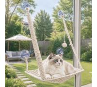 Metal Frame Cat Window Perch, Cat Window Hammock with 4 Heavy-Duty Suction Cups, Boho Handwoven Tassel Beds for Indoor Cats with Bonus Toy for Bird Watching