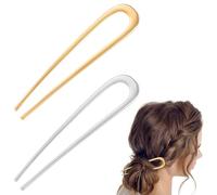 Metal French Hair Pin for Women - Gold U Shaped Pin for Thick and All Hair Types, Sticks for Buns, Twist, Fork - 2pc