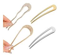 Metal French Hair Pins for Women and Girls, 4 Pieces U Shaped Hair Pins, Gold French Pins for Thick Hair, Metal Hair Fork for All Hair Types, Rhinestone French Twist Hair Pin, Hair Sticks With Pearls