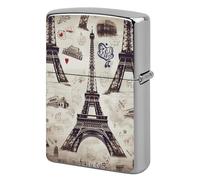 Metal French Paris Tour Eiffel Tower Lighter Case Windproof Flip Top Lighter Sleeve Double Sided Vintage Cool Cigarette Pouch Holder Reusable Pocket Protective Cover Men Gifts for Boyfriend Husband