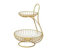 Metal Fruit Stand - Double Layer Vegetable Basket Organizer, Wire Produce Storage Rack Ventilated, Build Rustproof Coating | Pantry Counter Kitchen Display Buffet Dining Table Office Hotel Use