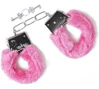 Metal Furry Handcuffs with 2 Keys - Soft Plush Covered Adjustable Steel Cuffs with Safety Release, Durable Locking Restraints for Couples, Fun Role Play & Costume Accessories (Pink)