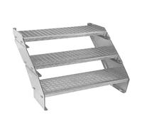 Metal Galvanised Silver Steel Steps Staircase 3 Section Adjustable Height 90cm / 900mm Wide 3 Steps Weatherproof Grate Step Outdoor Garden Patio Modular Stairs 5mm Rod Thickness Free Fixing Kit