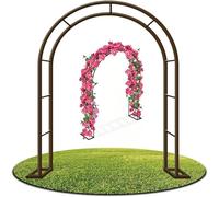 Metal Garden Arch 2.4M for Climbing Plants & Roses Sturdy Steel Frame Outdoor Wedding Arbor Decorative Arbour Brown Color (W280 x H220cm)