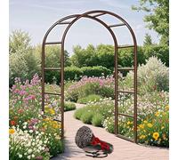 Metal Garden Arch Adjustable 140-340cm Sturdy Rose Trellis for Climbing Plants Perfect for Wedding Decorations Brown 120W x 220H cm