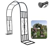 Metal Garden Arch for Climbing Plants, 230/267 cm Rose Arbor Trellis, Sturdy Wedding Decoration with Base, Black Garden Arch for Outdoor Events (W340 x H267 cm)