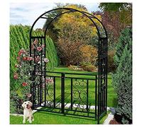 Metal Garden Arch Trellis for Climbing Vines, Durable Weather-Resistant Design with Gate, Black Outdoor Support for Gardens - Dimensions: L 114 x W 52 x H 210 cm