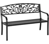 Metal Garden Bench 2 Seater Steel Floral Backrest Outdoor Patio Seat Black