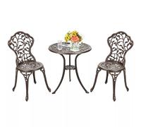 Metal Garden Bistro Set for Patio with Leaf Design Wyld and Coco Bronze 1 Pack