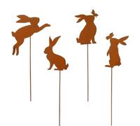 Metal Garden Decoration, 4 Rusty Rabbits for Garden, Rusty Garden Easter Decorations, Rust Decoration for the Garden, Outdoor Decoration Spring Easter