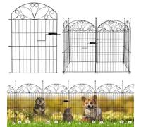 Metal Garden Fence Panels Set of 6 with Gate, 339cm Max Length, Decorative Rust Resistant Garden Border Fence, 80 x 56.5 cm Panels with 7 Ground Stakes for Lawn, Flower Beds and Pets