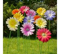 Metal Garden Flower Stakes - Set of 12 Vibrant Colourful Metal Daisies, 58 cm - Decorative Garden Ornaments for Flower Beds, Pots, Borders & Windows (2 of Each Colour) - Weatherproof Garden Décor