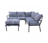 Metal Garden Furniture Set 5 Seater Grey Outdoor Patio Sofa Set - L-Shaped Corner Sofa, Ottoman Table, Thick Cushions Rust-Proof Design for Lounge Conservatory Balcony Seating