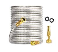Metal Garden Hose 25FT Heavy Duty Lightweight 304 with Brass Nozzle,Durable Fittings,No Kink & Tangle,Puncture Resistant,Easy to Use & Store for RV,Outdoor, Yard,Ligh (25ft)