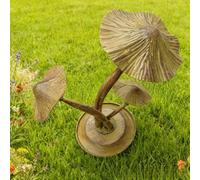 Metal Garden Mushroom Decor Set - Rustic Outdoor Lawn Ornament with Sturdy Iron Base Stake, Weather-Resistant Brown Painted Yard Art for Patio & Ga
