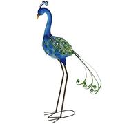 Metal Garden Ornament Tall Outdoor Free Standing Decorative Statue (Large Blue Peacock)