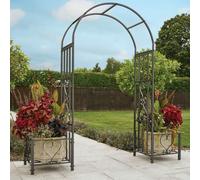 Metal Garden Patio Arch With Planters Rose Arbour Archway Climbing Plant Trellis Gr8 Garden Black One Size