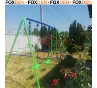 Outsunny Metal 2 Swings and Seesaw Set Height Adjustable Outdoor Play Set Green
