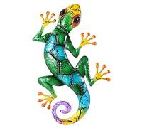 Metal Gecko Wall Art Outdoor Handmade Glass Garden Decoration for Patio or Frog King Gargoyle (Green, 43*27cm)