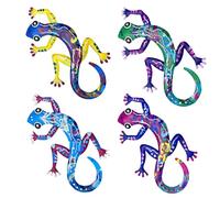 Metal Gecko Wall Decor, 4pcs Vibrant Colored Garden Ornaments Wall Art - Outdoor/Indoor Durable Lizard Sculptures for Fence, Patio, Backyard, Home Decor (Blue, Purple, Green, Red)