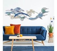 Coastal Metal Wall Art Metal Sea Turtle Wall Decor for Outdoor, 3D Beach Themed Large Metal Wall Art Decor Nautical Wall Hanging Sculptures Tortoise Conch Shell Artwork for Living Room (Turtle)