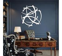 Metal Geometrical Abstract Wall Art, Metal Minimalist Line Modern Geometric Wall Artwork Decor, Black Artwork Decoration for Living Room,Bedroom Hallway and Stairs Nature Home Decor (Wh