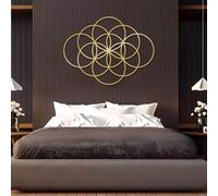 Metal Geometrical Circles Wall Art, Circles Wall Decor, Bathroom Art, Metal Artwork Decoration, Modern Sculpture Home Decor for Living Room,Bedroom Hallway and Stairs Nature (Gold 19L