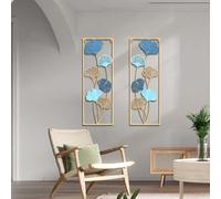 Metal Ginkgo Tree Leaf Wall Art, Large 3D Handmade with Frame, Home Decoration Gift for Living Room Bedroom Dining Room (E)