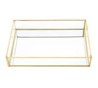 Metal Glass Bathroom Vanity Tray, Vintage Rectangular Bathroom Tray Trimming Tray Bathroom Accessory Tray Perfume Tray Gold Mirror Tray for Bathroom Home Decor (Rectangular, Large)